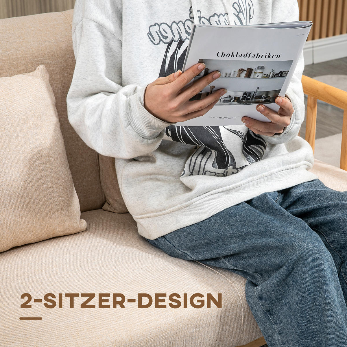 2-SITZER Sofa Stoffbezug Leinenoptik, Massivholzrahmen 123/69/74 cm Beige - Beige, Textil (69/74/123cm) - Redom