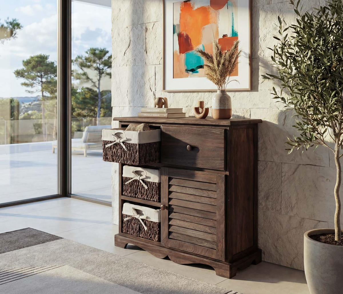 KOMMODE SCHRANK MIT 3 KÖRBEN Braun - Braun, Holz (60/63/30cm) - MCW