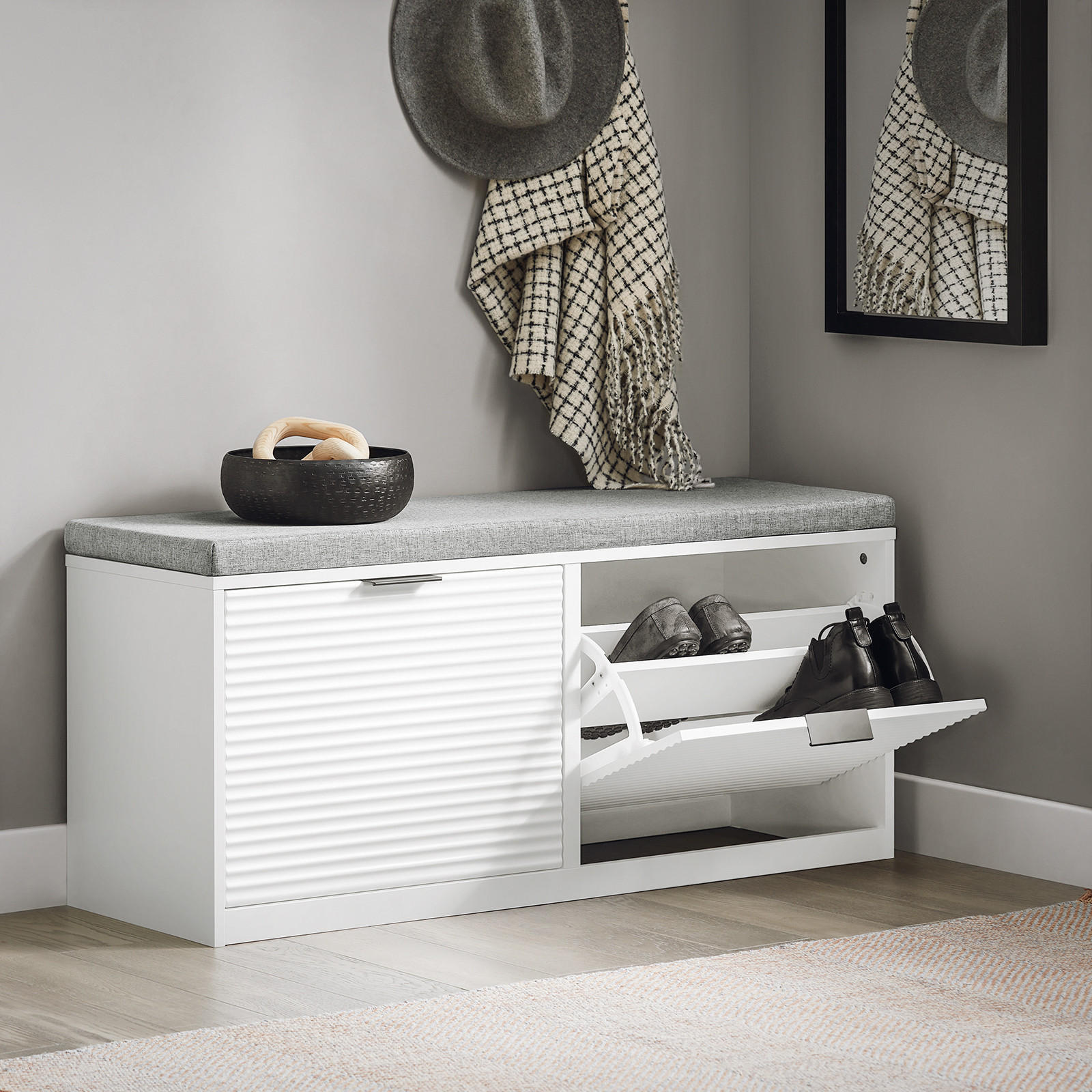 SCHUHBANK Weiß - Weiß, Holzwerkstoff (105/48/35cm) - SoBuy