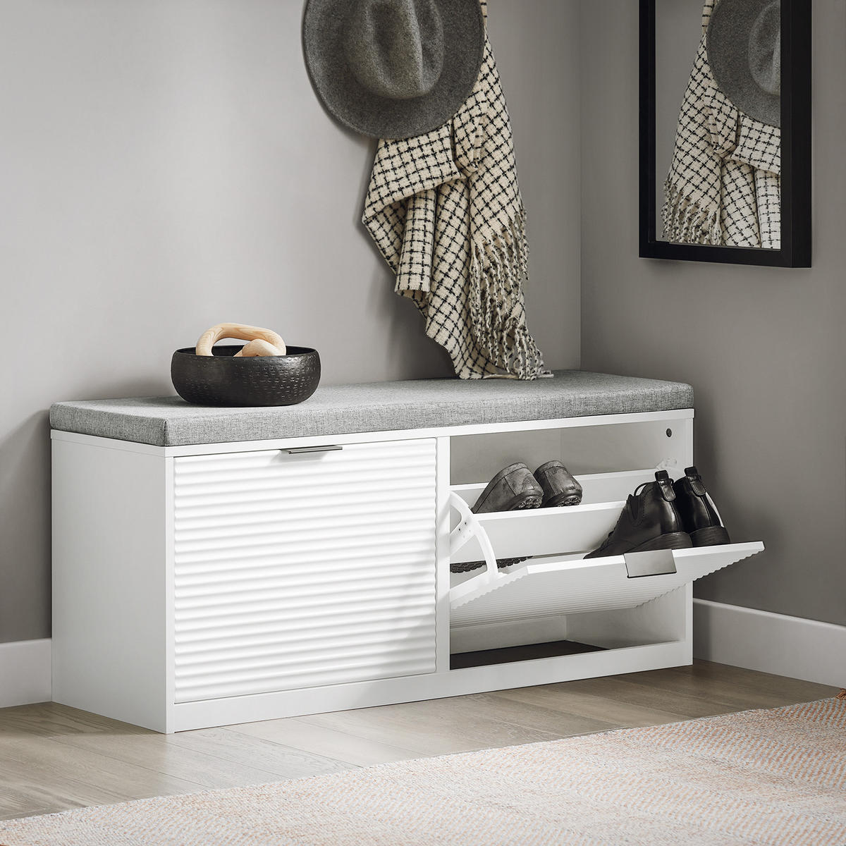 SCHUHBANK Weiß - Weiß, Holzwerkstoff (105/48/35cm) - SoBuy