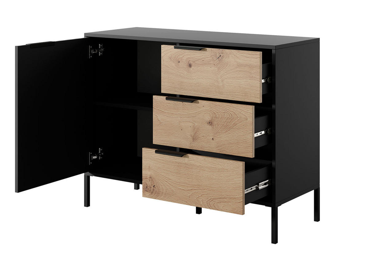 KOMMODE Rave schwarz / Eiche Artisan 103 / 39,5 / 81cm - Eichefarben/Schwarz, Holz/Holzwerkstoff (103/81/39.5cm) - Feldmann-Wohnen