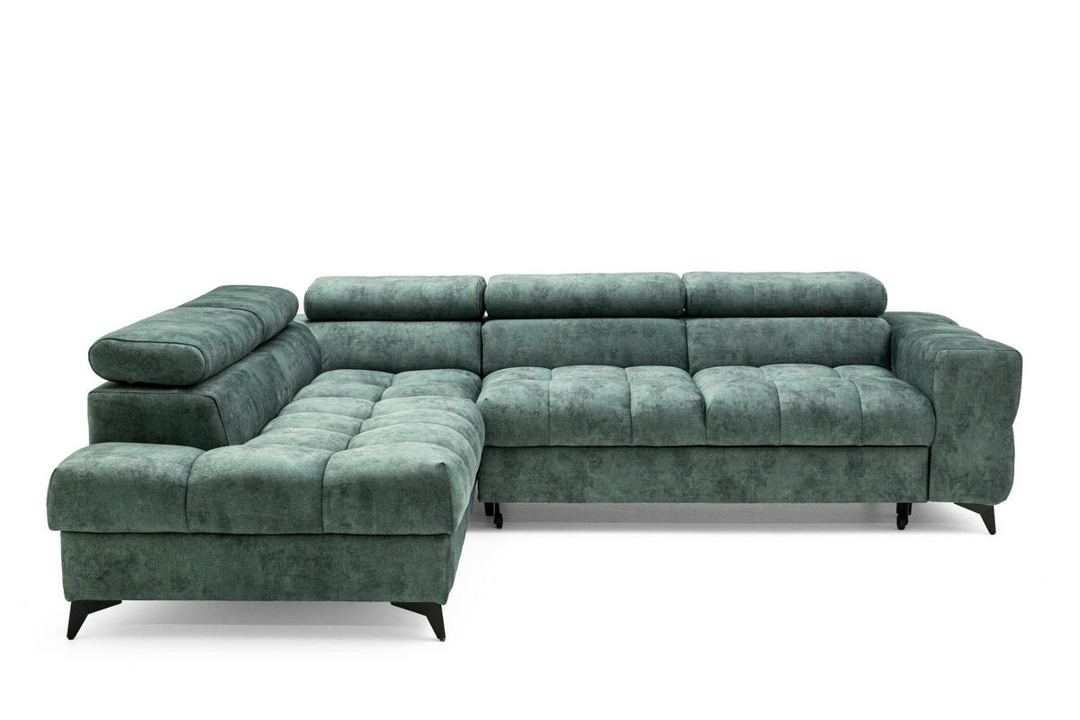 ECKSOFA PUDDING L Links mit Schlaffunktion 128x197 Velours Jadegrün - Jadegrün/Schwarz, Holz/Textil (270/204cm) - Muffo