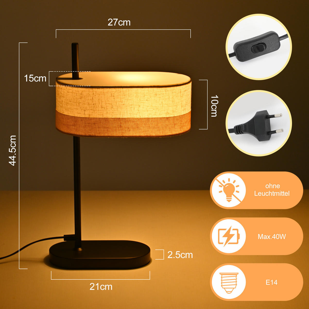 TISCHLAMPE Lumo 27.5/21/44.5 cm - Weiß, Metall (27.5/21/44.5cm) - ZMH