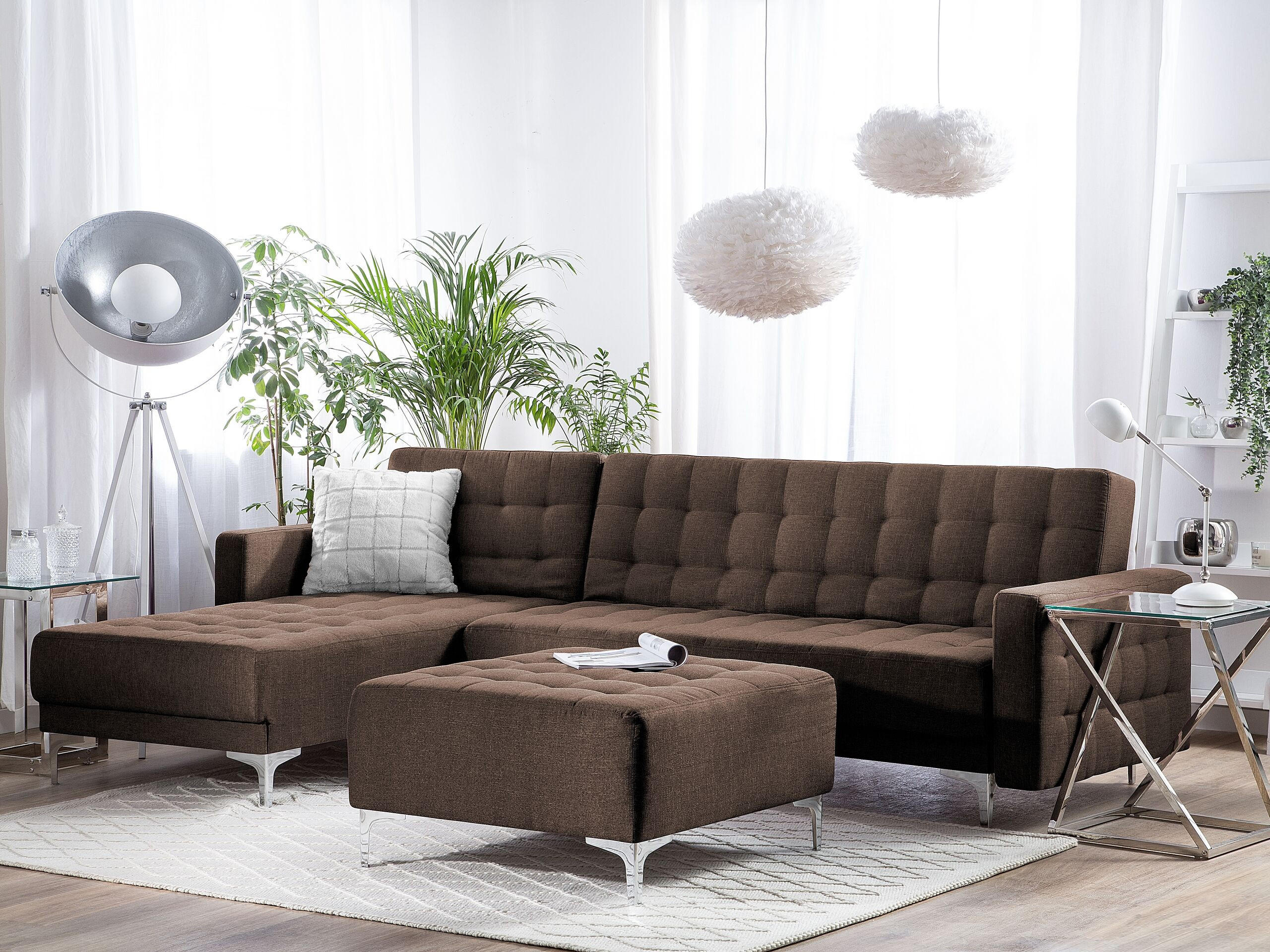 SCHLAFSOFA linksseitig mit Ottomane Polsterbezug Dunkelbraun Aberdeen - Dunkelbraun, Textil (267/168cm) - Beliani