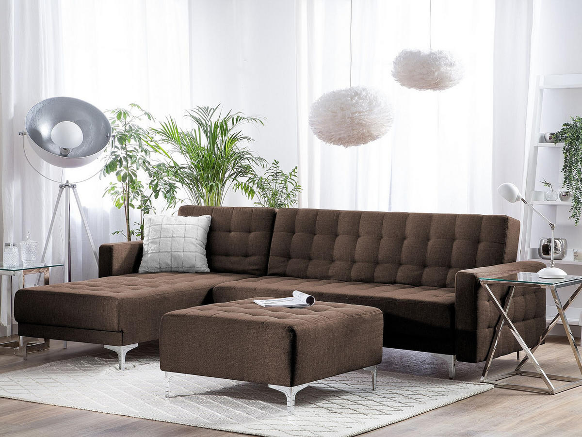 SCHLAFSOFA linksseitig mit Ottomane Polsterbezug Dunkelbraun Aberdeen - Dunkelbraun, Textil (267/168cm) - Beliani