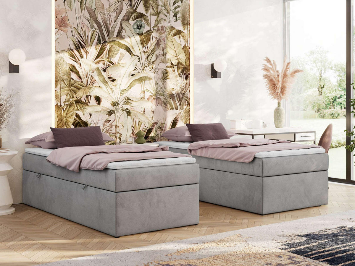 BOXBETT ZERO 90/200 - Hellgrau Velvet - H4 - Topper T25 - Hellgrau, Textil (90/200cm) - MKS