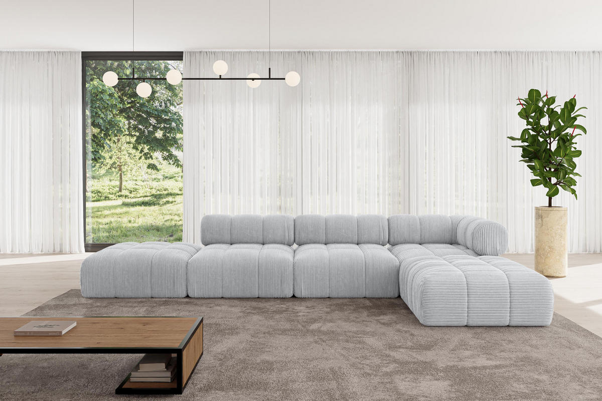 ECKSOFA modulares Sofa Kerru-L2 - 380x190x70 cm Grau Cord - Grau, Holzwerkstoff/Textil (380/190cm) - ALTDECOR