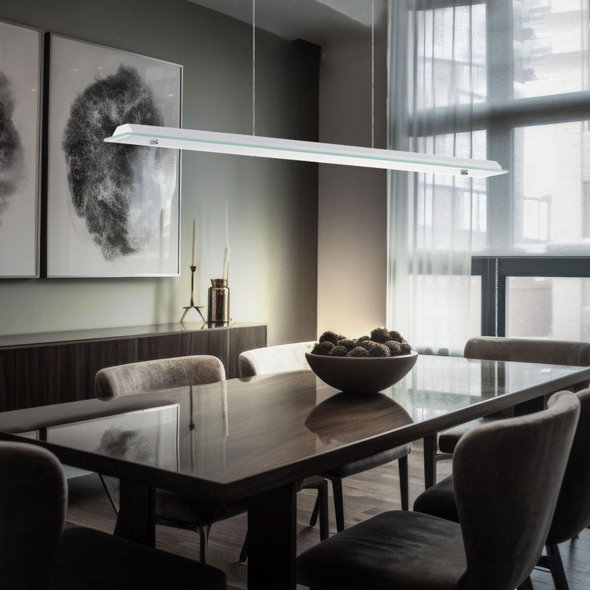 LED HÄNGELEUCHTE Stahl Weiß satiniert - Weiß, Glas (67/7/110cm)