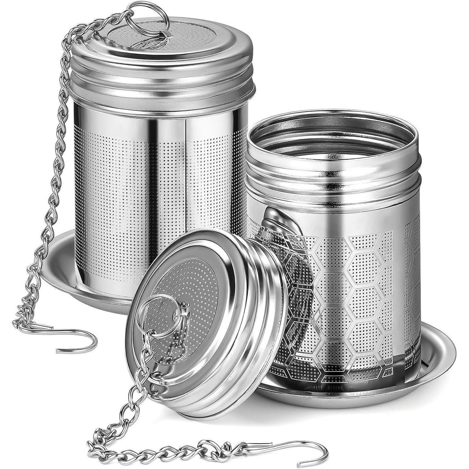 TEESIEB 2-teiliges Set Edelstahl mit Deckel und Abtropfschale - Silberfarben, Metall (7/5.5/8.9cm)