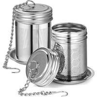 TEESIEB 2-teiliges Set Edelstahl mit Deckel und Abtropfschale - Silberfarben, Metall (7/5.5/8.9cm)