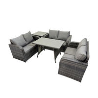 GARTENMÖBELSET mit ESSTISCH,SOFA Polyrattan 6-Sitzer - Dunkelgrau/Grau, Glas/Kunststoff - Fimous