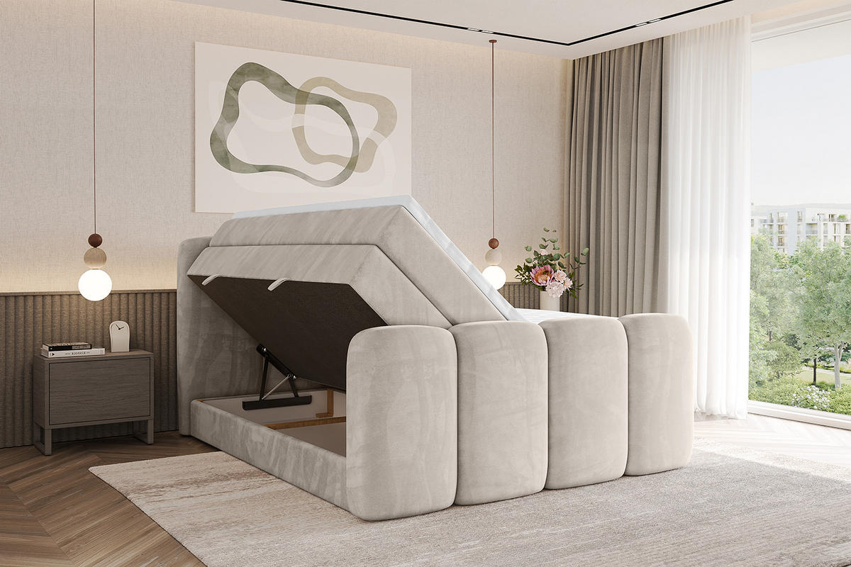 BOXBETT mit Matratze H3|H4 und Lattenrost - NINA-Z KING - 120x200 cm Casablanca - Beige - Champagner, Holzwerkstoff (120/200cm)