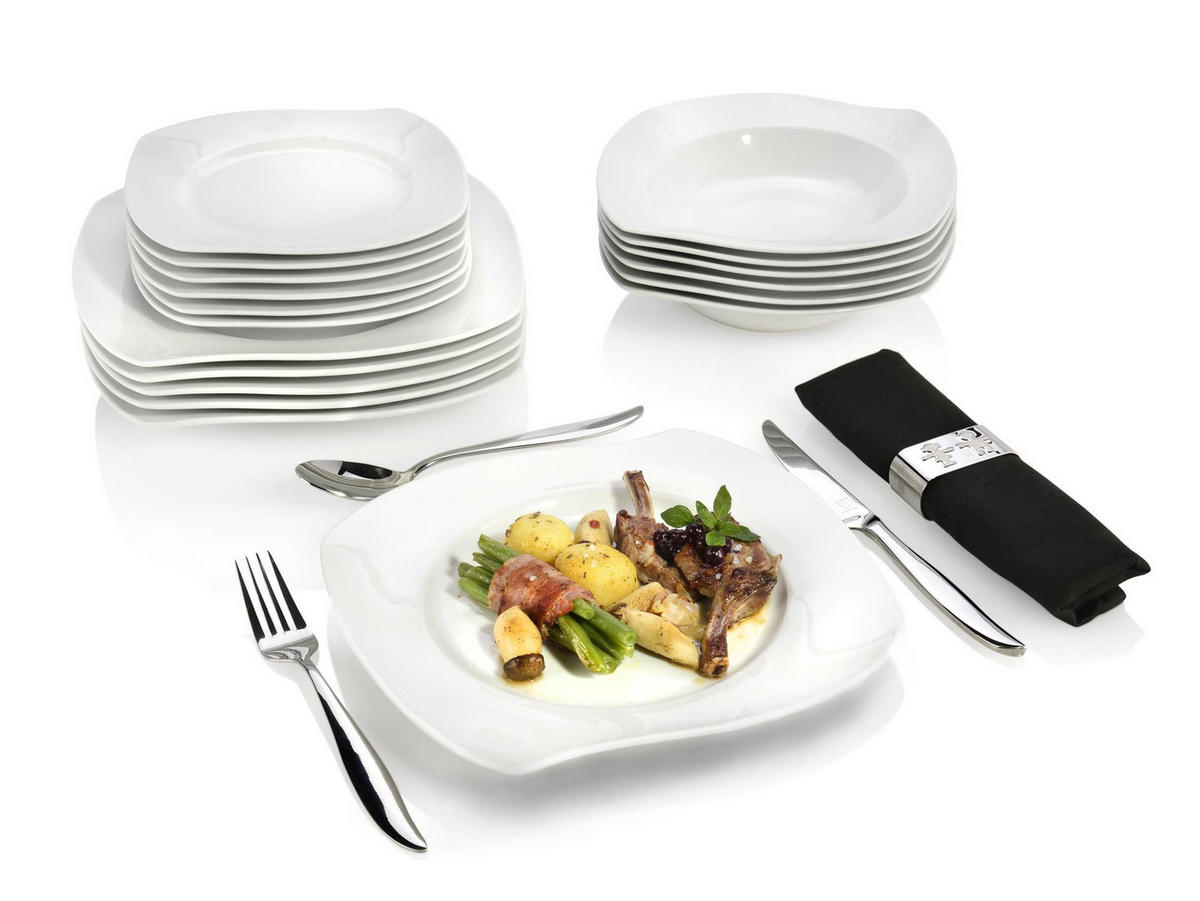 TAFELSERVICE AVALON - 18 teilig aus Porzellan - Weiß, Keramik (28/29/36cm) - Sänger