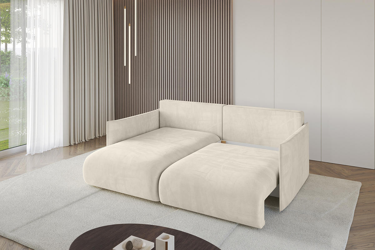 ECKSOFA Ottomane links ONESK-L 216x177x72 Ecru Velours - Ecru, Holzwerkstoff/Kunststoff (216/177cm) - ALTDECOR