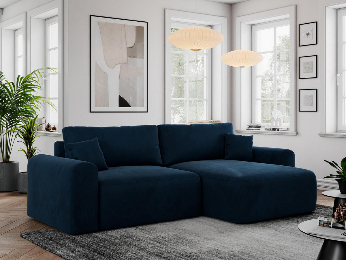 ECKSOFA NELSON Dunkelblau Velvet - Schwarz/Dunkelblau, Kunststoff/Textil (274/152cm) - MKS