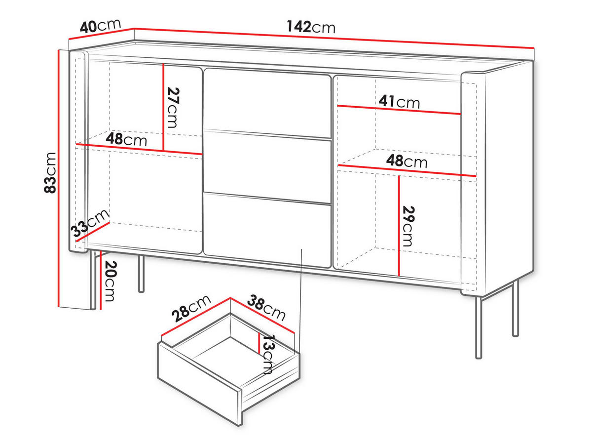 SIDEBOARD Wrap KSZ141 - Nussbaumfarben/Schwarz, Holzwerkstoff/Metall (142/83/40cm) - MIRJAN24