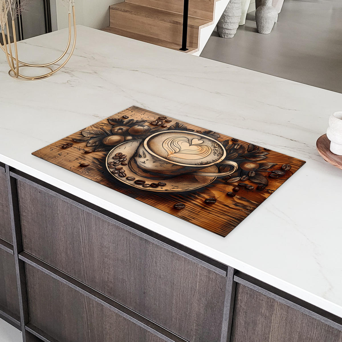 HERDABDECKPLATTE Kaffee - Vintage - Braun - Tasse - Holz 83x51 cm - Cappuccino, Kunststoff (83/51.5/0.2cm) - MuchoWow