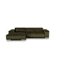ECKSOFA mit elektrischem Sitzvorschub und verstellbaren Kopflehnen - Chromfarben/Dunkelgrün, Textil (307/186cm) - Cotta