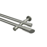 GARDINENSTANGEN-SET Prestige Verano 240 cm (geteilt in 2 x 120 cm), 2-läufig (ohne Ringe), 20 mm Ø Edelstahl-Optik - Edelstahlfarben/Silberfarben, Metall (240cm) - INTERDECO