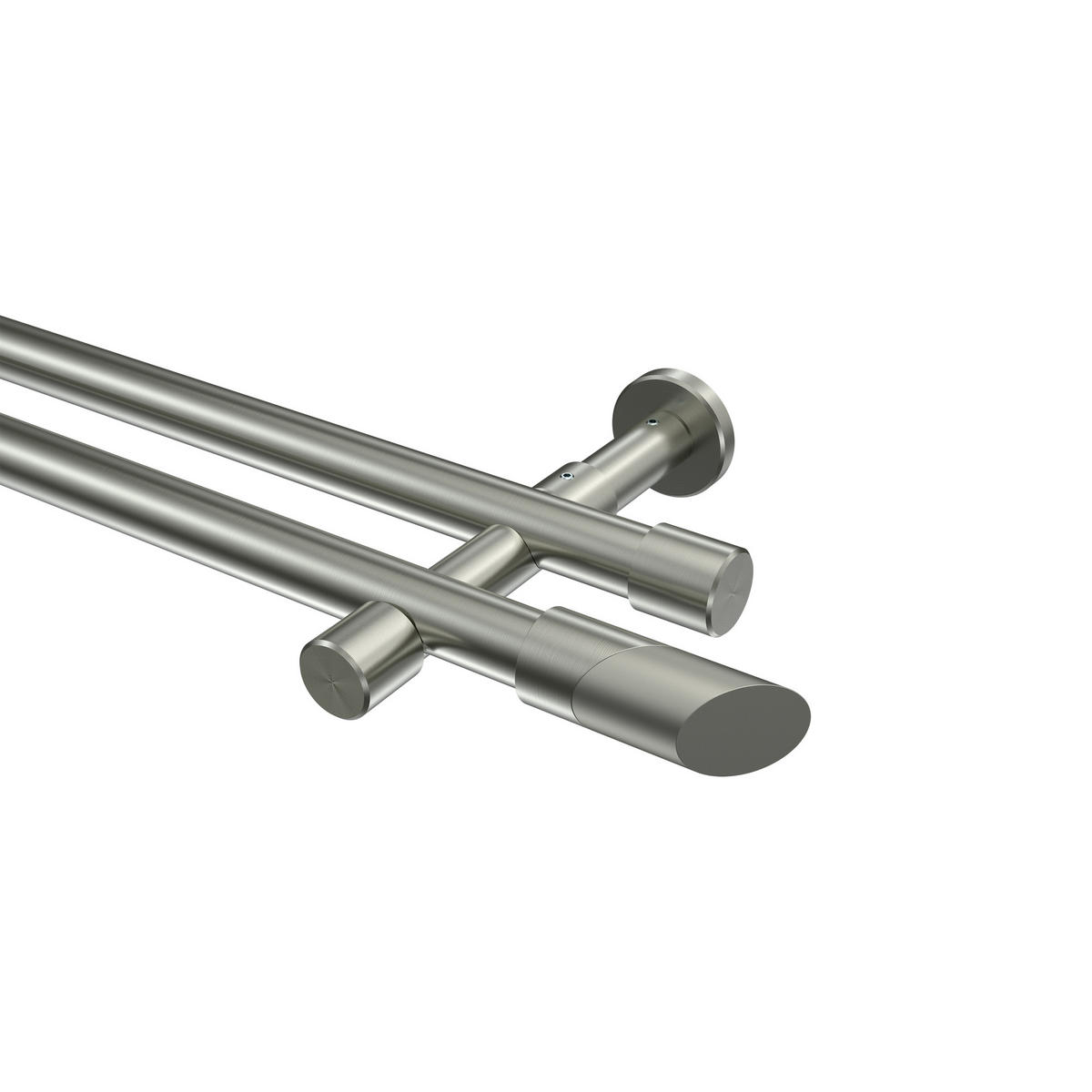 GARDINENSTANGEN-SET Prestige Verano 240 cm (geteilt in 2 x 120 cm), 2-läufig (ohne Ringe), 20 mm Ø Edelstahl-Optik - Edelstahlfarben/Silberfarben, Metall (240cm) - INTERDECO