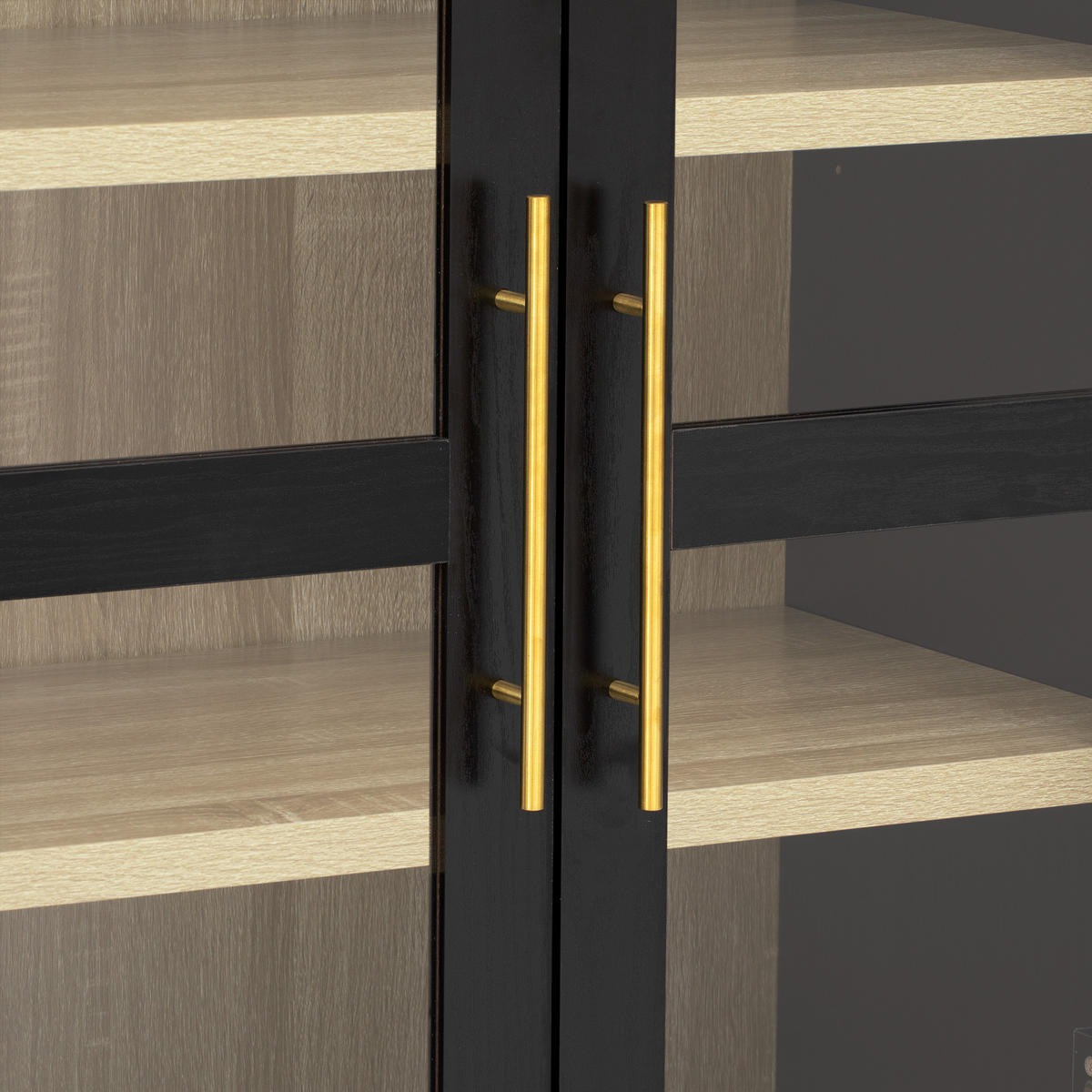 HIGHBOARD Schwarz 76,2×40×180 cm mit Glastüren, Schubladen und verstellbaren Einlegeböden aus Holzwerkstoff und Glas - Schwarz, Holzwerkstoff (76.2/180/40cm)