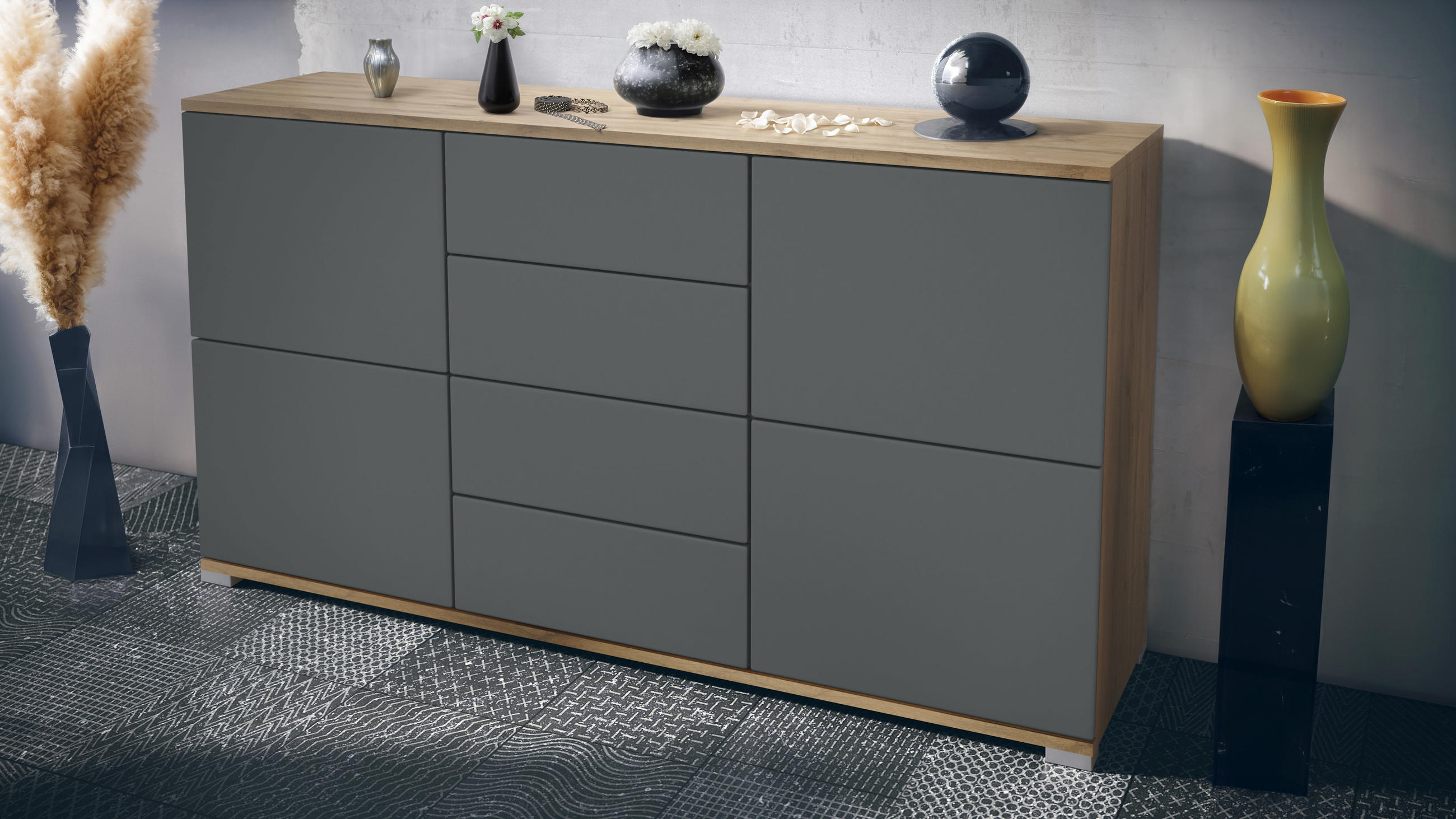 SIDEBOARD Rova Graphit Seidenmatt - Graphitfarben, Holzwerkstoff (138.5/75.5/35cm) - Vladon