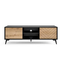 TV-SCHRANK Boulia Schwarz mit Fischgrätfronten in Eiche 154 cm - Eichefarben/Schwarz, Holzwerkstoff/Metall (154/50/39cm) - Selsey
