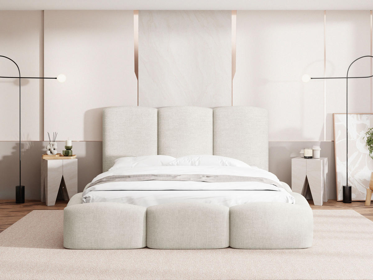 POLSTERBETT Harmony mit Bettkasten & Lattenrost in Creme Chenille 140 x 200 cm - Birkefarben/Creme, Holzwerkstoff/Kunststoff (140/200cm) - WFL GROUP
