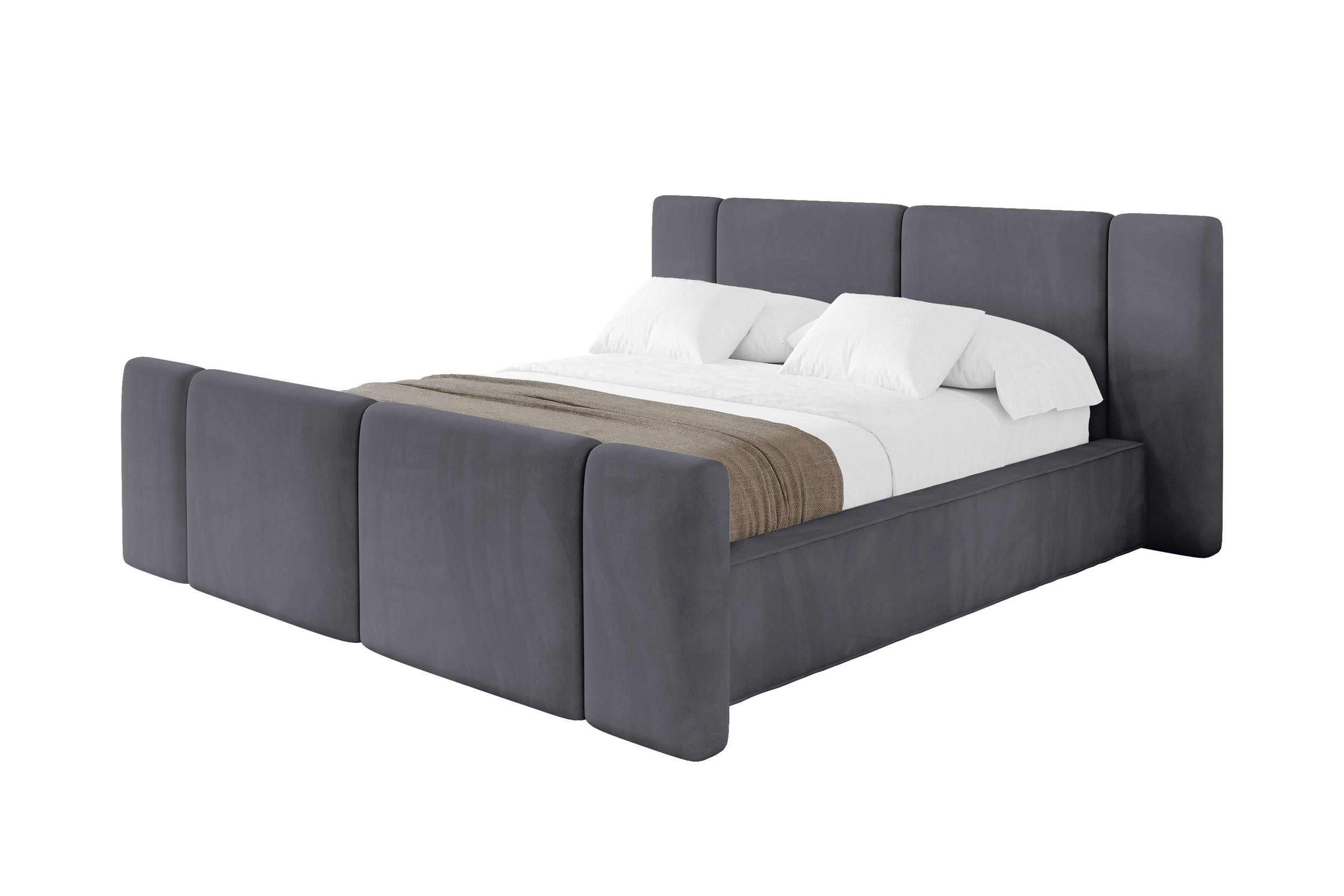POLSTERBETT mit Bettkasten, Fußteil und Lattenrost, Boxbett ohne Matratze - RIVO-Z 140x200 Dunkelgrau - Dunkelgrau, Holzwerkstoff/Textil (140/200cm) - ALTDECOR