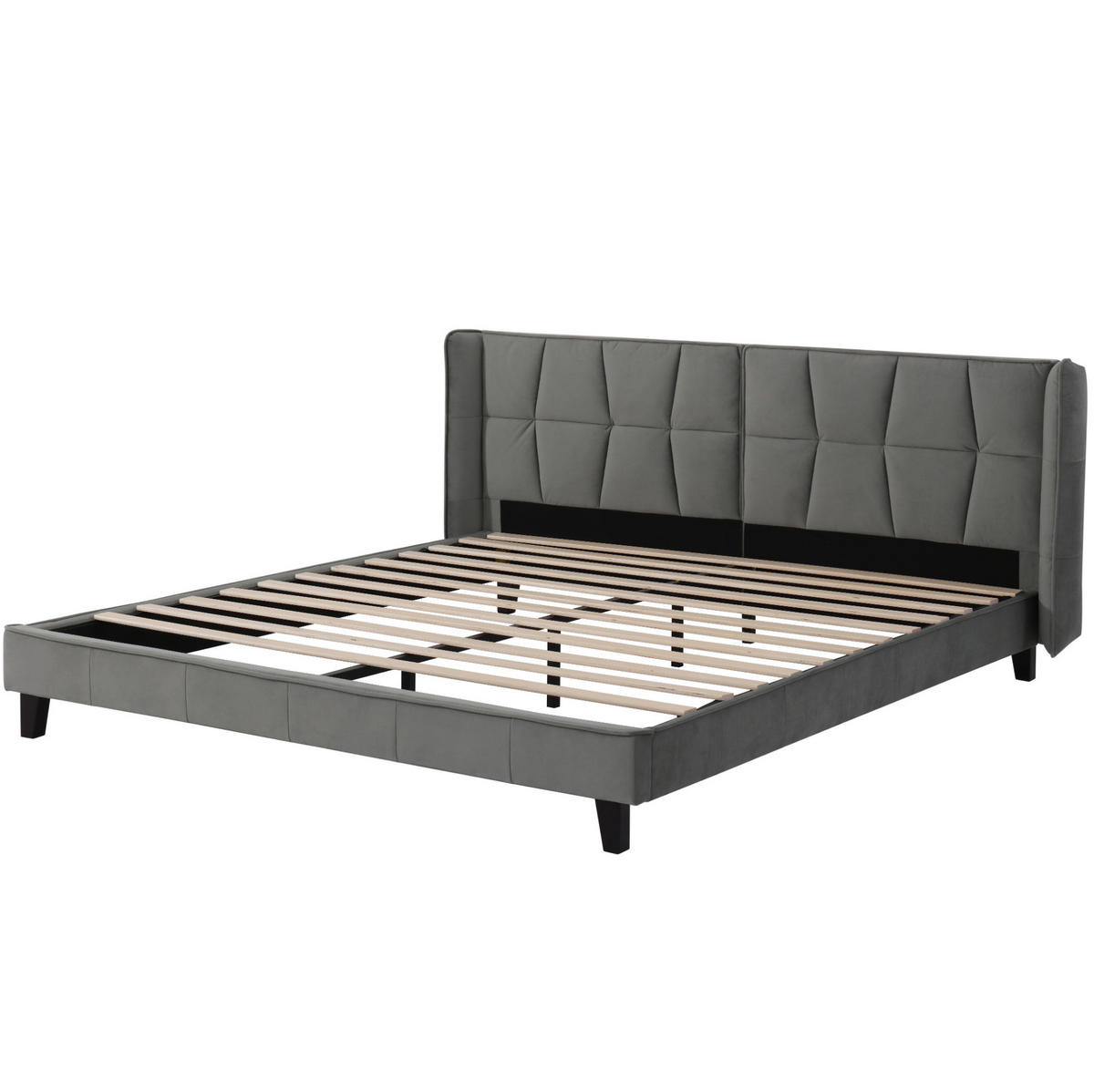 POLSTERBETT 180/200 cm Grau aus Samt mit Lattenrost - Grau, Textil (180/200cm) - OKMYHOME