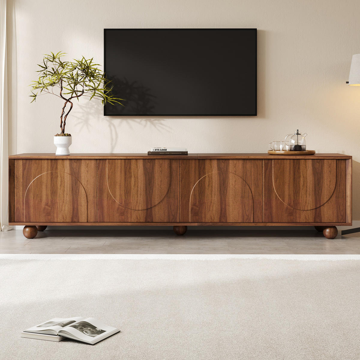 TV-RACK 180cm NussbaumHolzdekor RetroFernsehbank PushtoOpen - Walnussfarben, Holz (48.01/18.01/115.01cm) - Raelunyi