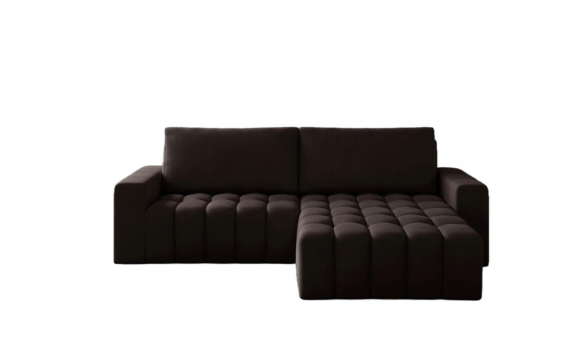 ECKSOFA mit Schlaffunktion und Bettkasten, Velours-Stoff - Dunkelbraun/Schwarz, Textil (175/250cm) - Eltap