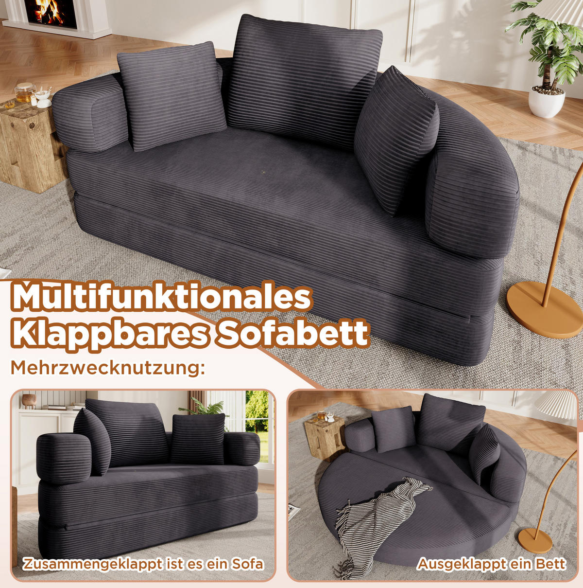 SCHLAFSOFA 173/176/40 cm aus Schaumstoff mit 2-in-1-Funktion Schwarz - Schwarz, Kunststoff (176/40/173cm) - Modenvie
