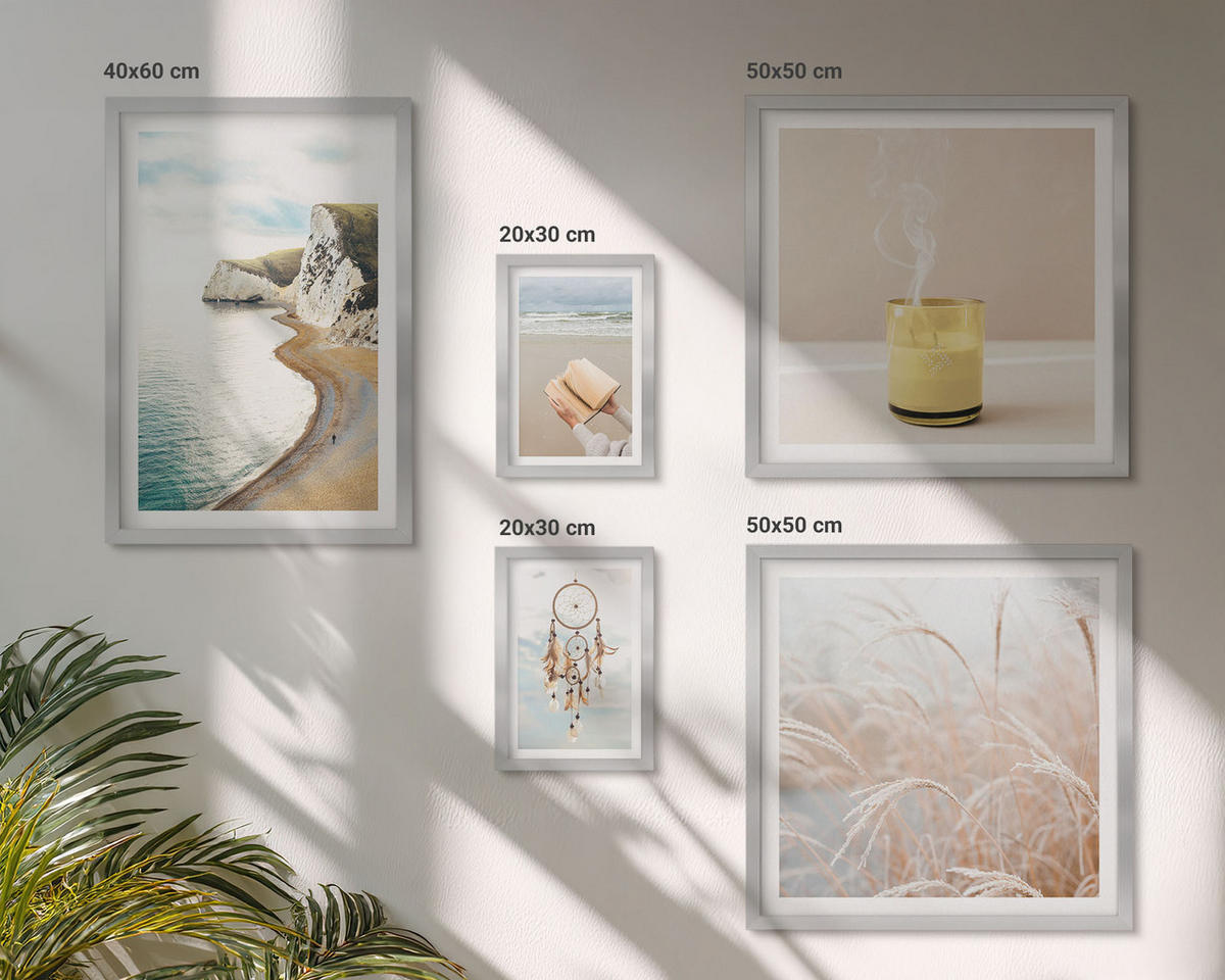WANDBILDER 5er Set - 50x50 cm & 20x30 cm & 40x60 cm Silberner Rahmen - Charmante italienische Straßen und Blumen - Silberfarben, Kunststoff (40/60cm) - ArtPrintCave