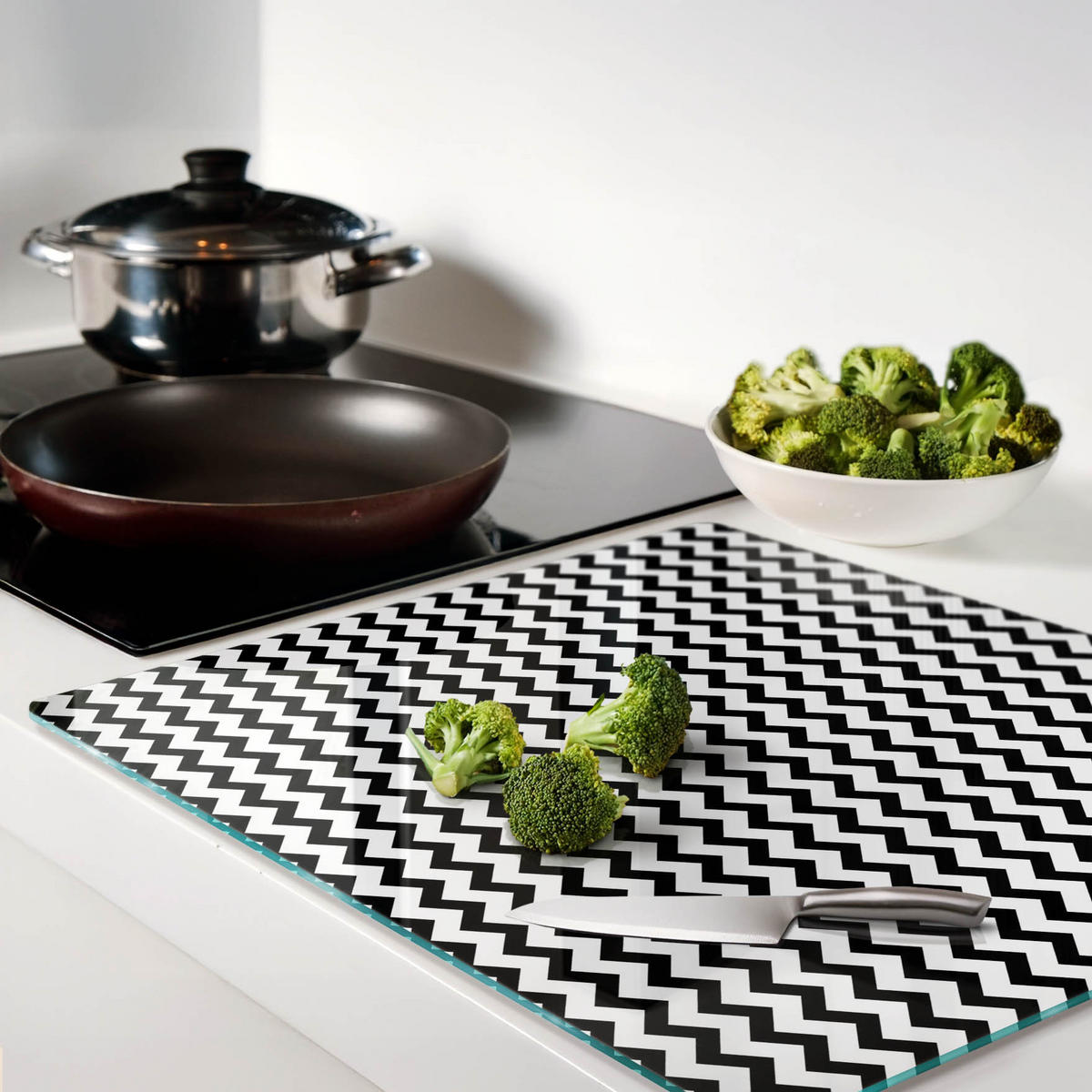 GLASPLATTE 60x52 cm Zickzack - Schwarz, Glas (60/0.4/52cm) - TULUP