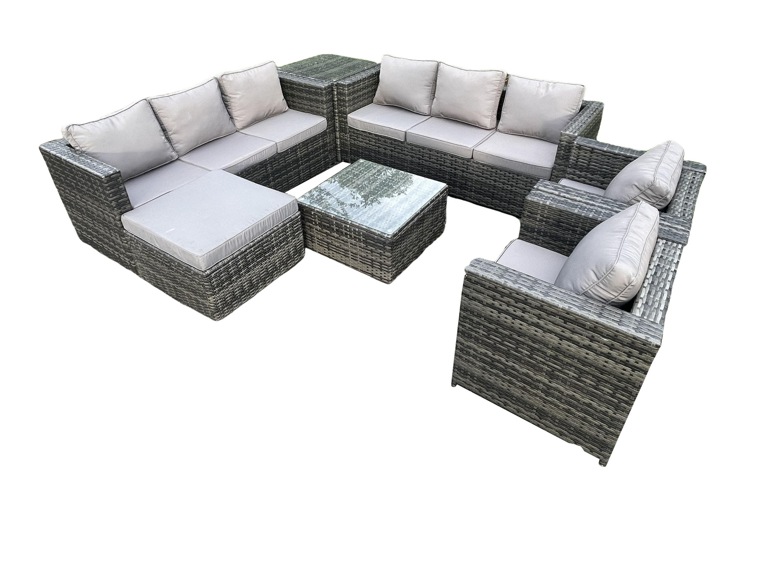 GARTENTISCHGRUPPE Polyrattan 9-Sitzer - Dunkelgrau, Metall - Fimous