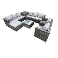 GARTENTISCHGRUPPE Polyrattan 9-Sitzer - Dunkelgrau, Metall - Fimous