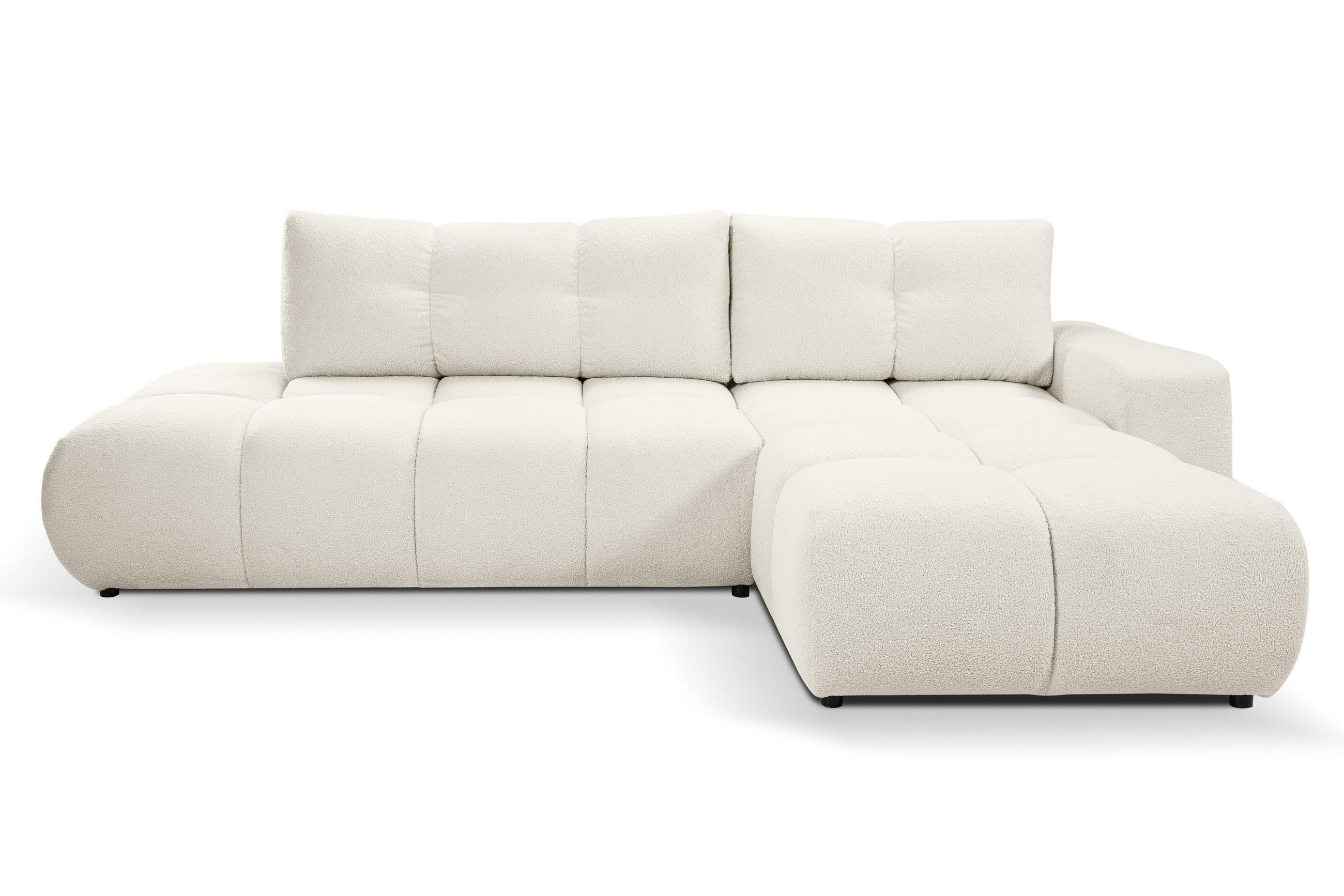 ECKSOFA DUCA L-S Creme Boucle-Stoff mit Schlaffunktion - Creme, Holz (266.5/266.5cm) - MASSENO