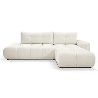 ECKSOFA DUCA L-S Creme Boucle-Stoff mit Schlaffunktion - Creme, Holz (266.5/266.5cm) - MASSENO