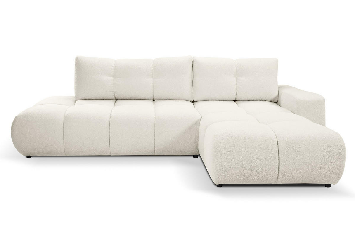 ECKSOFA DUCA L-S Creme Boucle-Stoff mit Schlaffunktion - Creme, Holz (266.5/266.5cm) - MASSENO