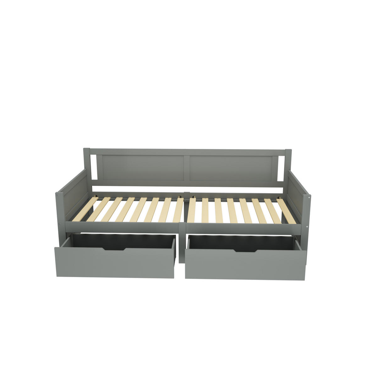 POLSTERBETT aus Massivholz 90x200 cm in Grau mit 2 Schubladen - Grau, Holz (90/200cm) - Modfu