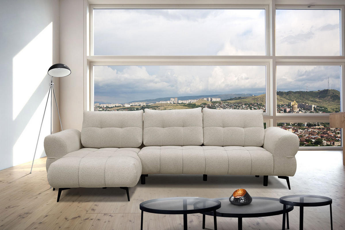 ECKSOFA SALVINI 4-Sitzer, ecru - Ecru/Schwarz, Holzwerkstoff/Textil (158/292cm) - Courtois Laville