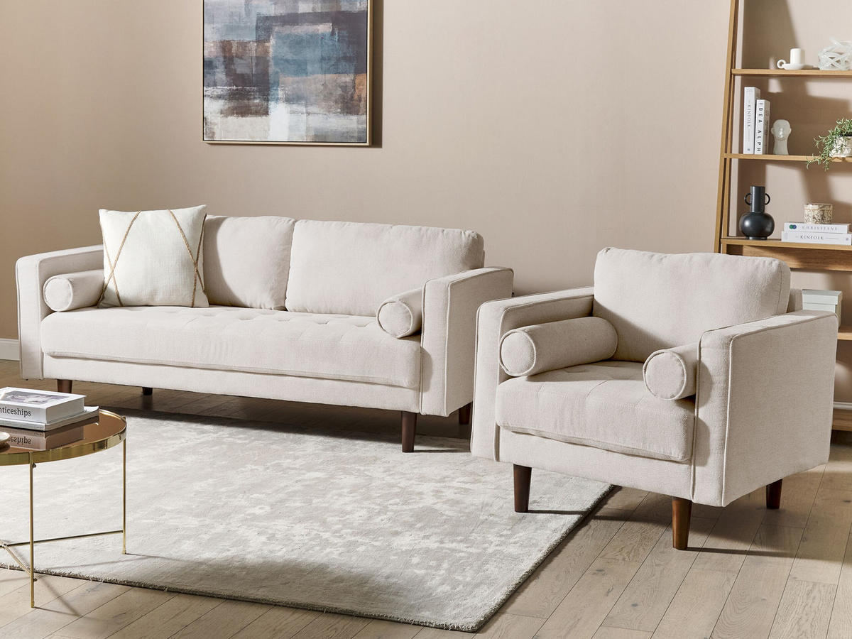 SOFA-SET 4-sitzer hellbeige Nurmo - Beige/Dunkelbraun, Textil (77/77/174cm) - Beliani