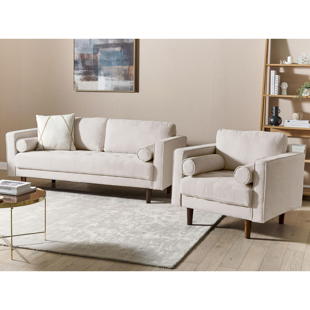 Thumbnail - Beliani Sofa-Set, Beige, Dunkelbraun, Textil, 4-Sitzer, 77x77x174 cm, Wohnzimmer, Sofas & Couches, Sitzgarnituren