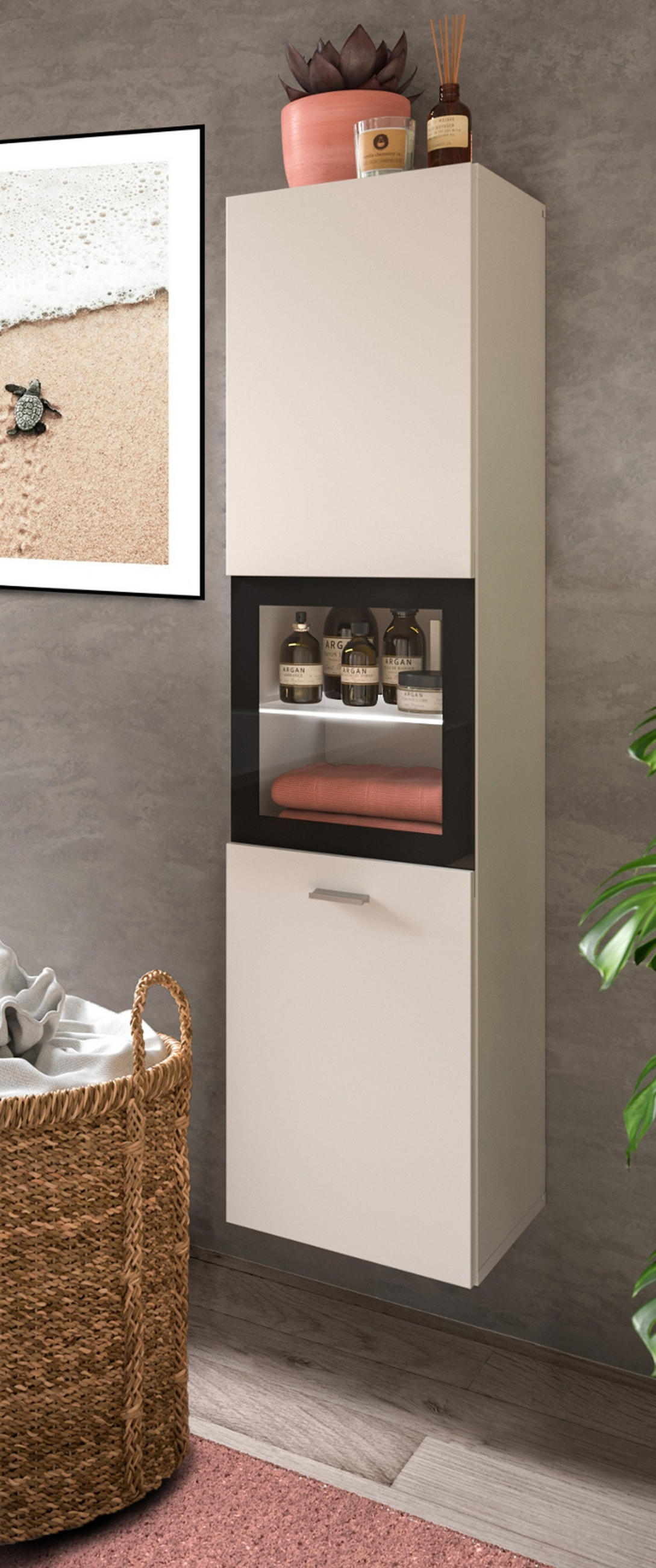 MIDISCHRANK weiß 30 cm, Badschrank hängend oder stehend - Silberfarben/Schwarz, Glas/Holzwerkstoff (30/125/29cm) - Inn.Furn