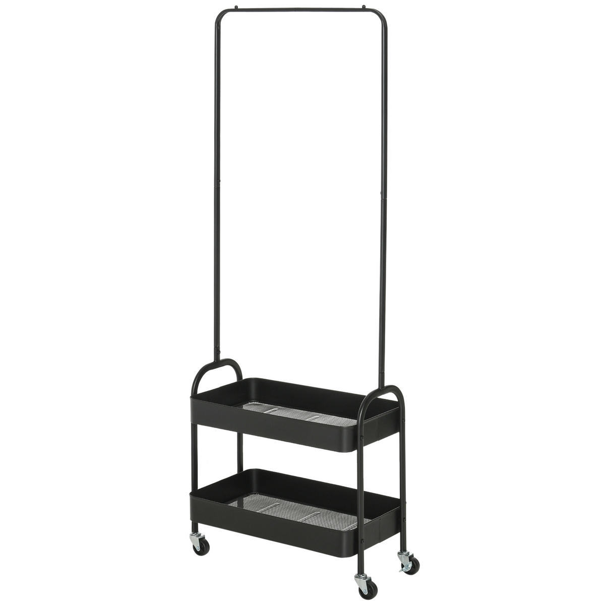 KLEIDERSTÄNDER DE-09978 mit Schuhablage und Rollen Schwarz - Schwarz, Metall (56.5/152.5/31.5cm) - ComfortXL
