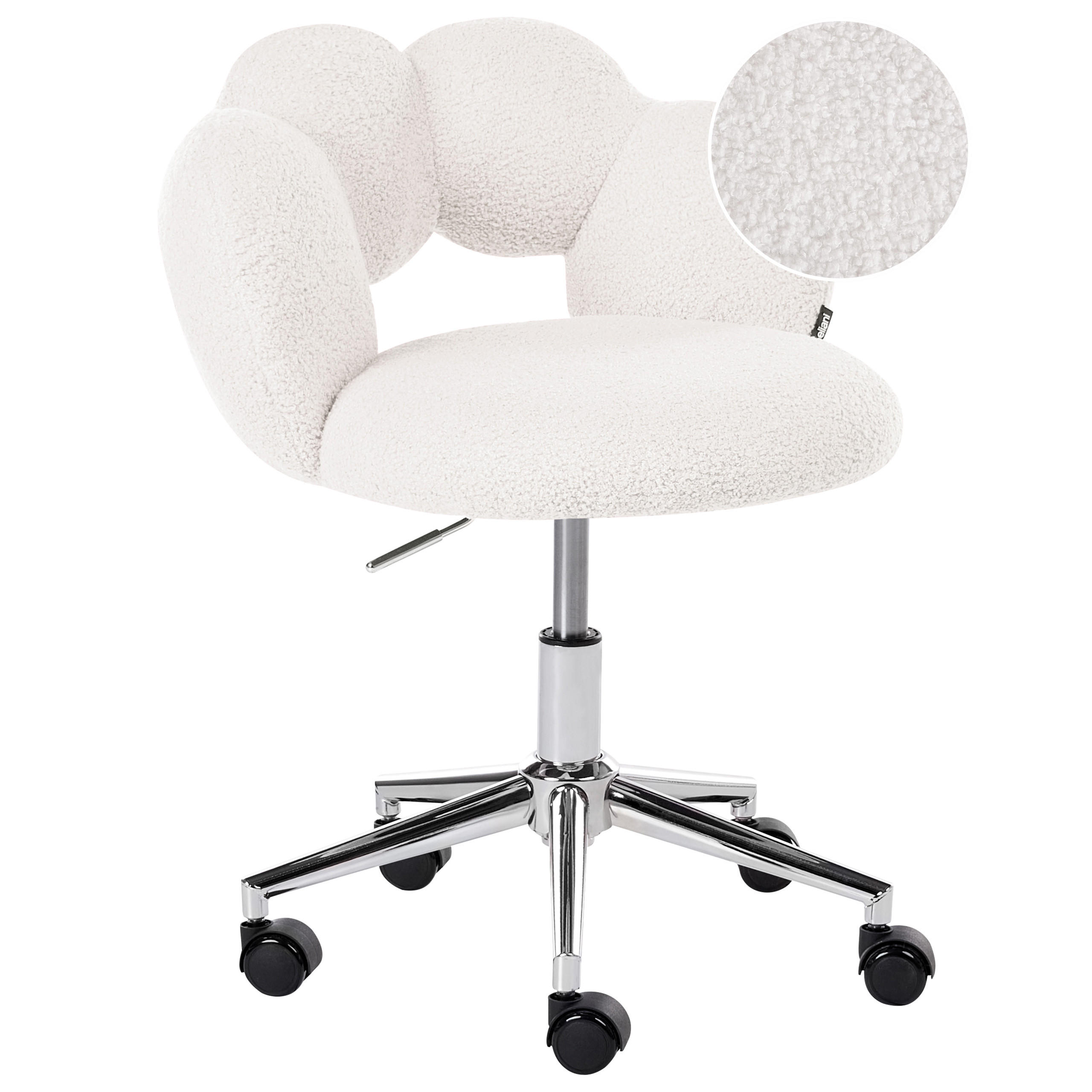 SCHREIBTISCHSTUHL Bouclé Weiß Whizzy - Weiß, Textil (59/64/50cm) - Beliani