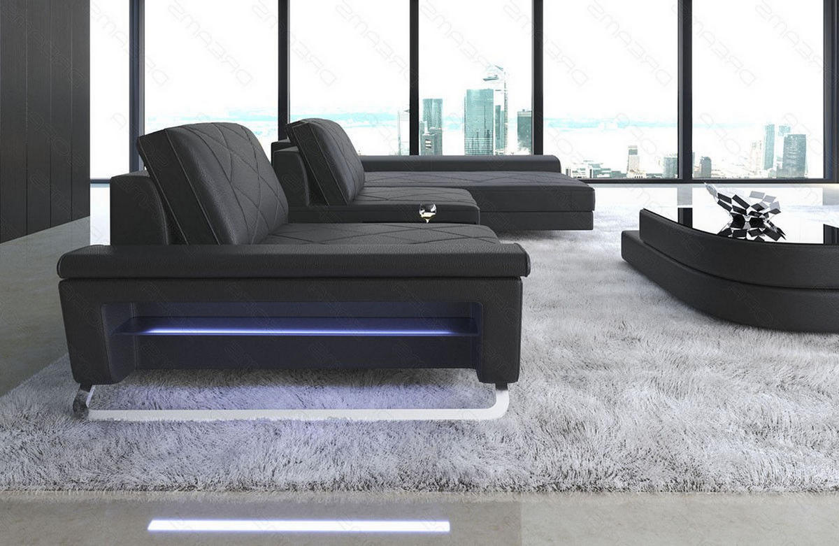 LEDERSOFA Bari L - Schwarz, Leder (369/197cm) - Sofa Dreams