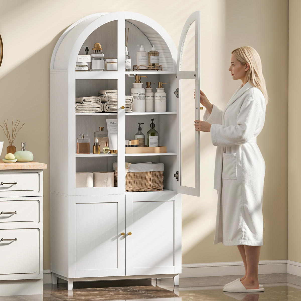 HIGHBOARD DE-11336 Vitrine mit 2 Acryltüren & verstellbaren Böden Weiß - Weiß, Holzwerkstoff (40/180/78cm) - ComfortXL