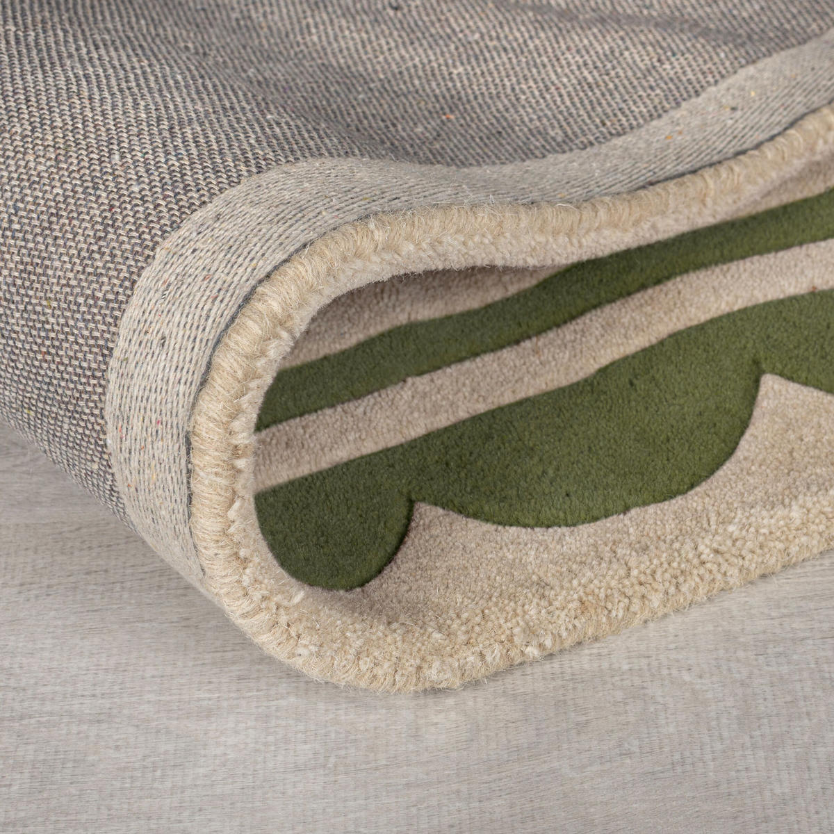 WOLLTEPPICH Grafisches Muster, Rahmen, Wohnzimmer schmutzabweisend Grün-Beige Rechteckig 120x170 - Grün, Textil (170/120cm) - KADIMA DESIGN